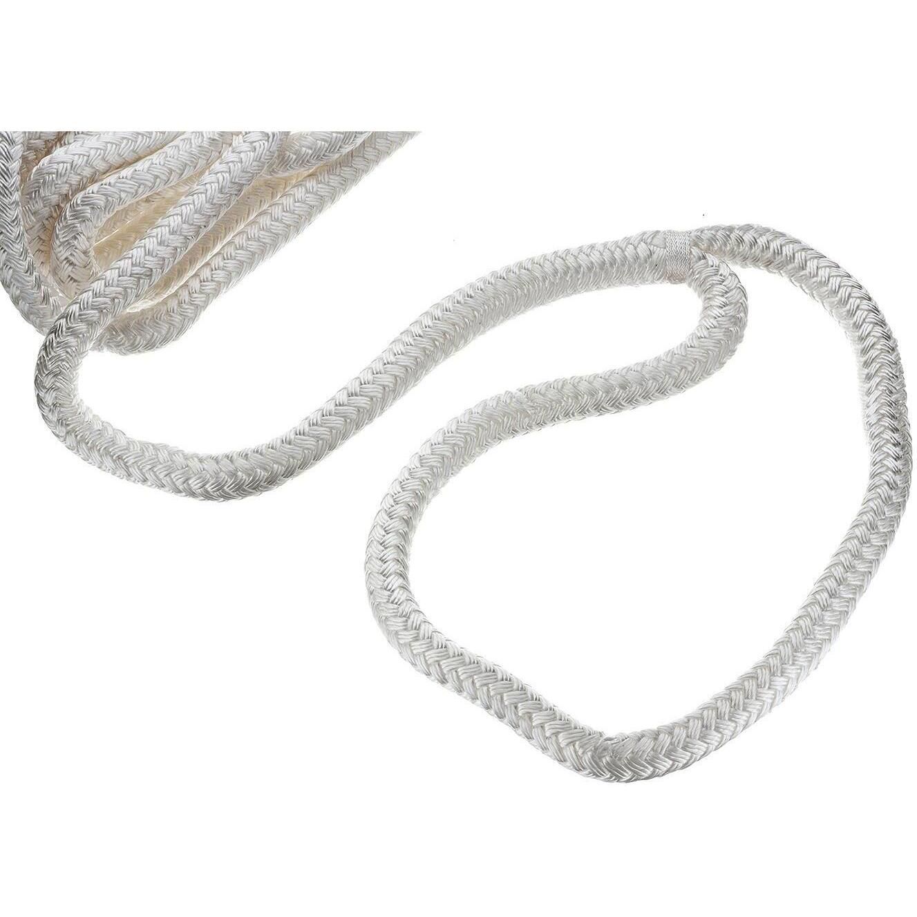 Seachoice Double-Braid Nylon Dock Line w/ Eye Splice, Pre-Shrunk, Heat Stabilized, 5/8 In. X 25 Ft., White