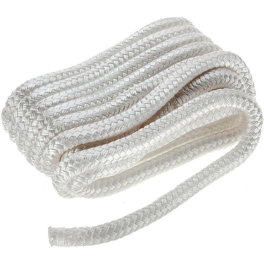 Seachoice Double-Braid Nylon Dock Line w/ Eye Splice, Pre-Shrunk, Heat Stabilized, 5/8 In. X 25 Ft., White