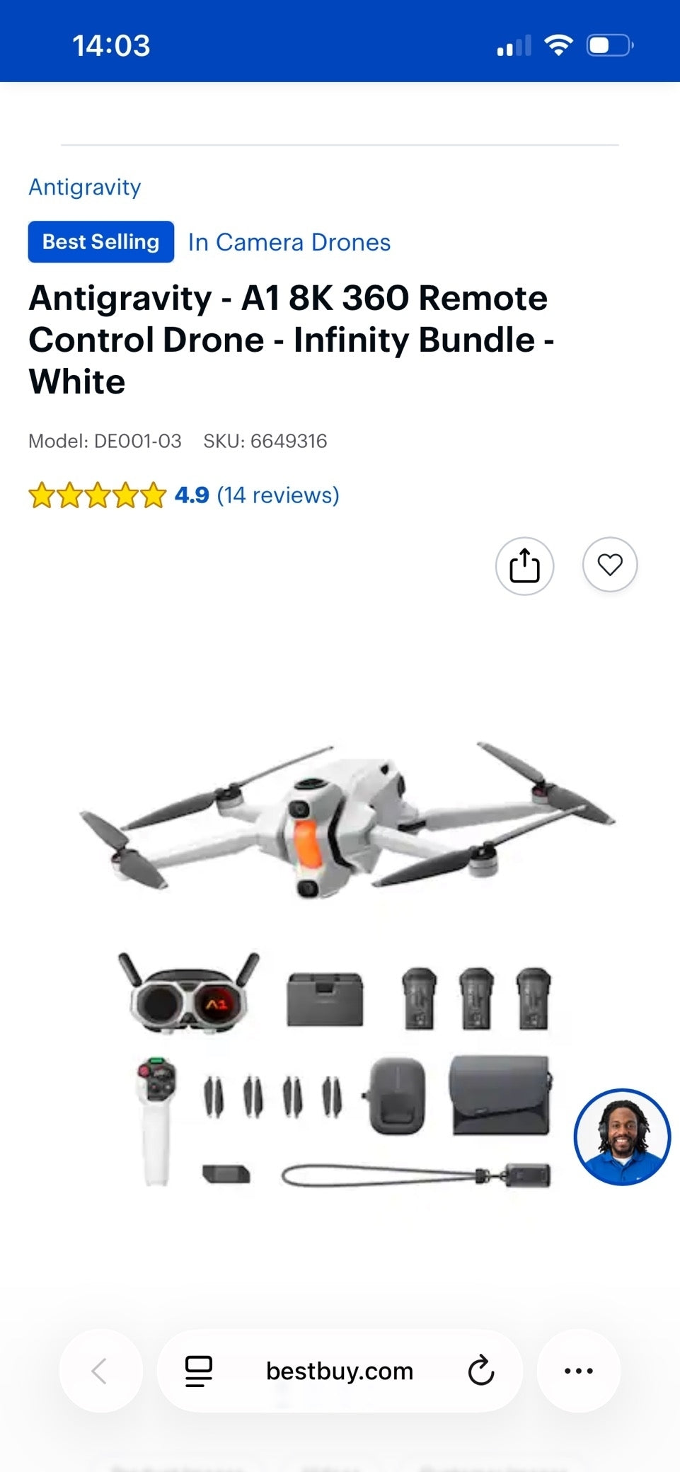 Antigravity - A1 8K 360 Remote Control Drone - Infinity Bundle - White