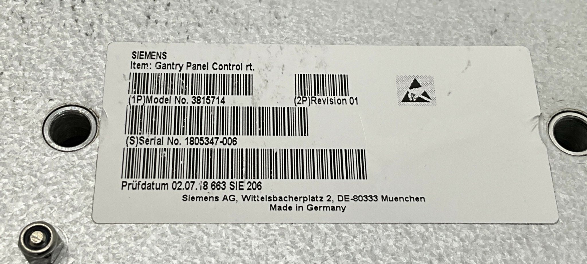 GANTRY PANEL CONTROL (RT (03815714/3815714/7736064 SIEMENS