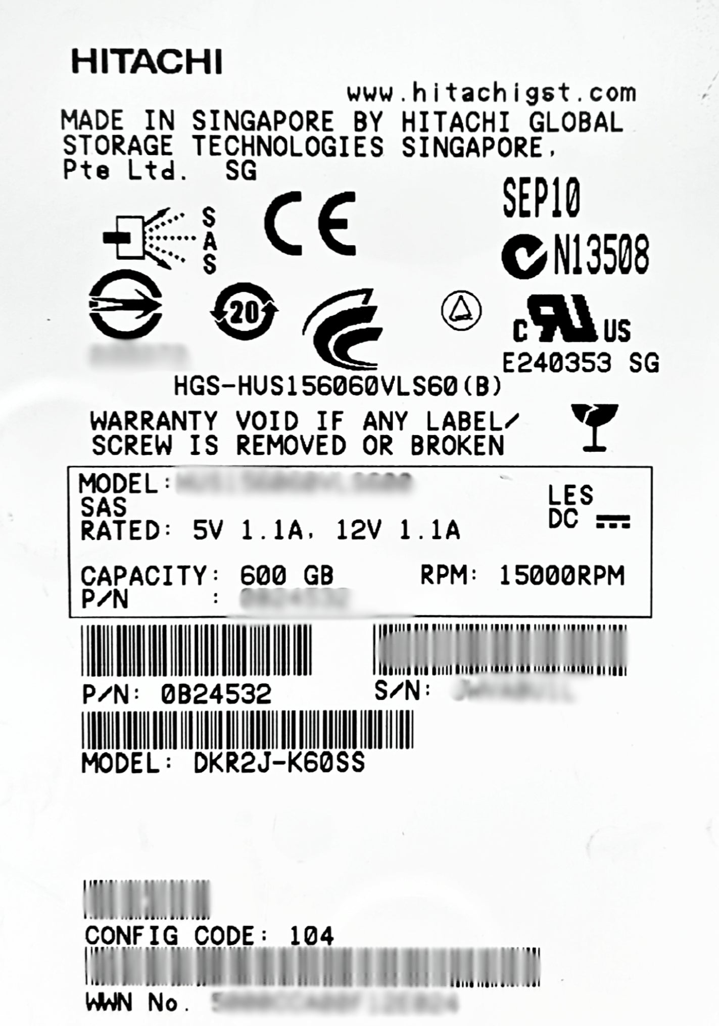 Hitachi DKR2J-K600SS 600GB 15K SAS 3.5 6G AMS2X00