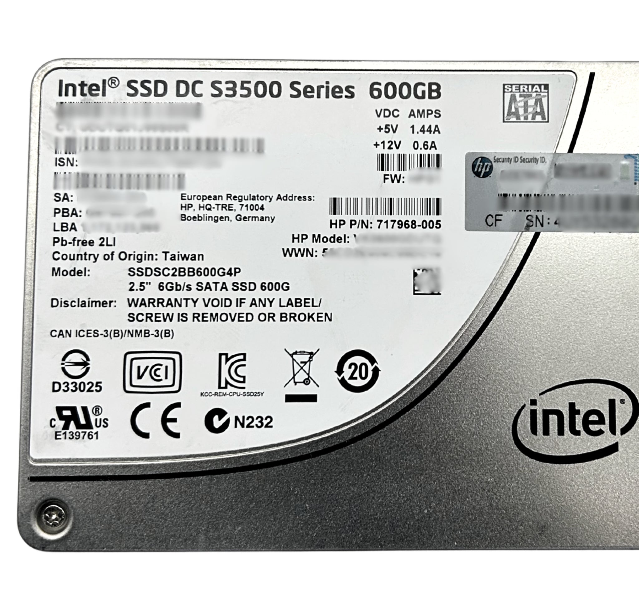 HP 717968-005 600GB 6G VE SC SATA 2.5" SSD