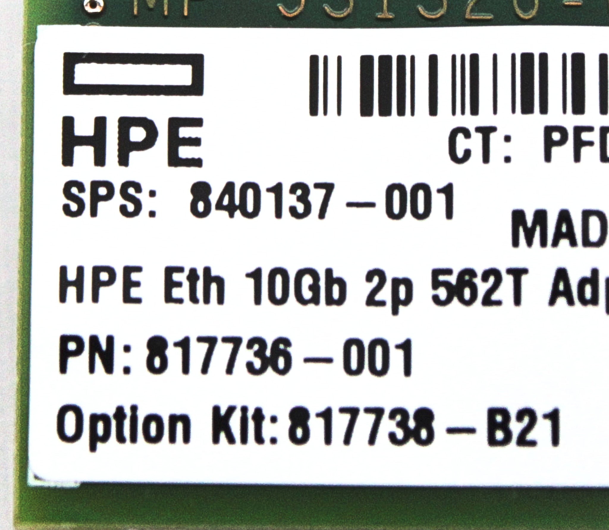 HP 840137-001 ETHERNET 10GB 2-PORT 562T ADAPTER