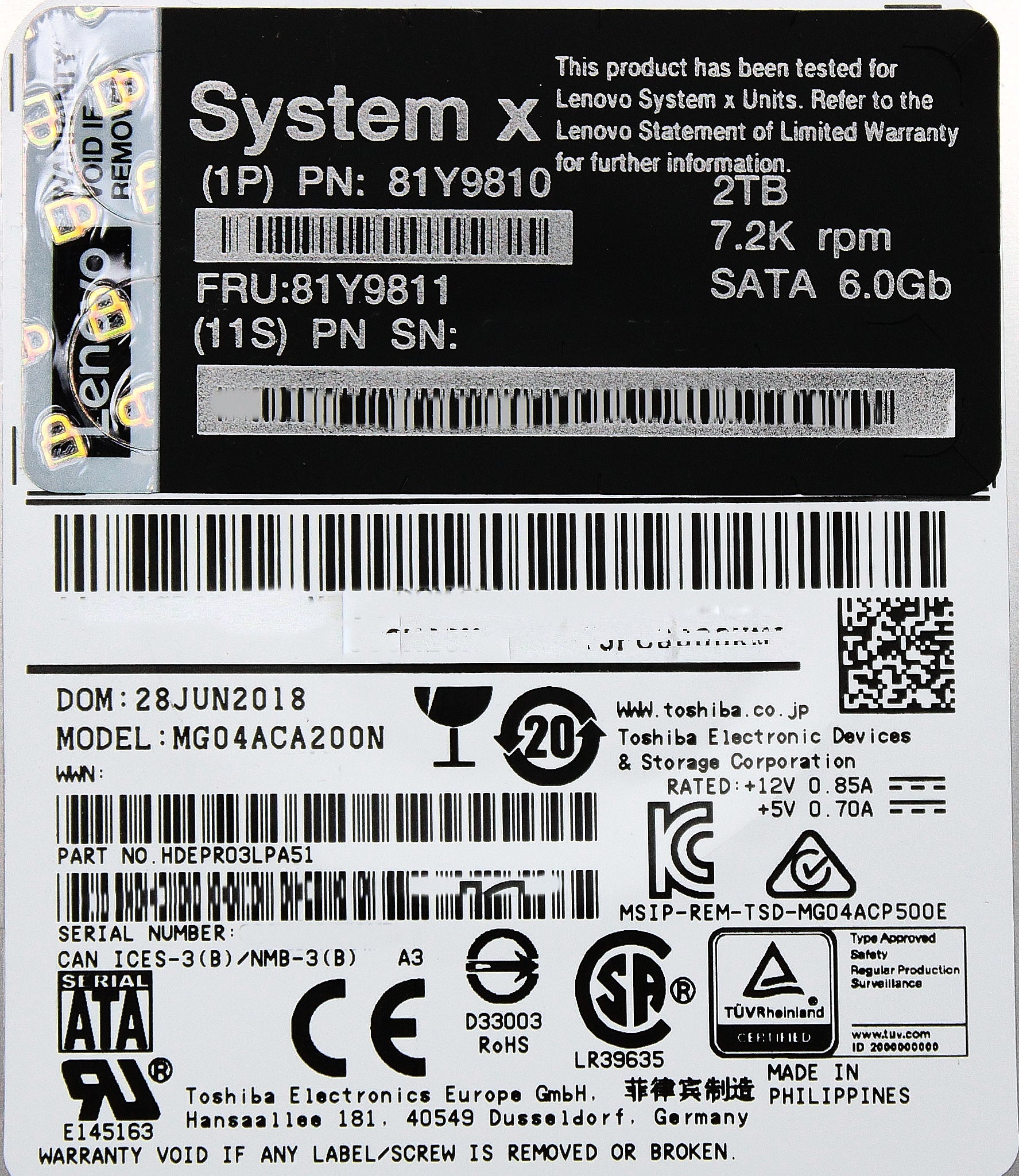 IBM 81Y9811 2TB 7.2K 6G NL SATA 3.5" HDD