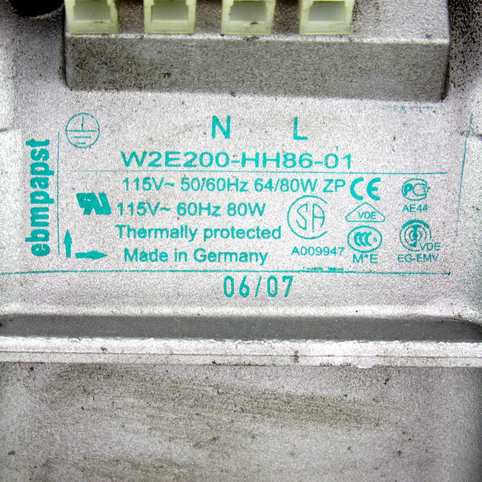 EBM-Papst W2E200-HH86-01 AC Axial Fan, 115V AC, 50/60Hz, 64/80W, 607 CFM