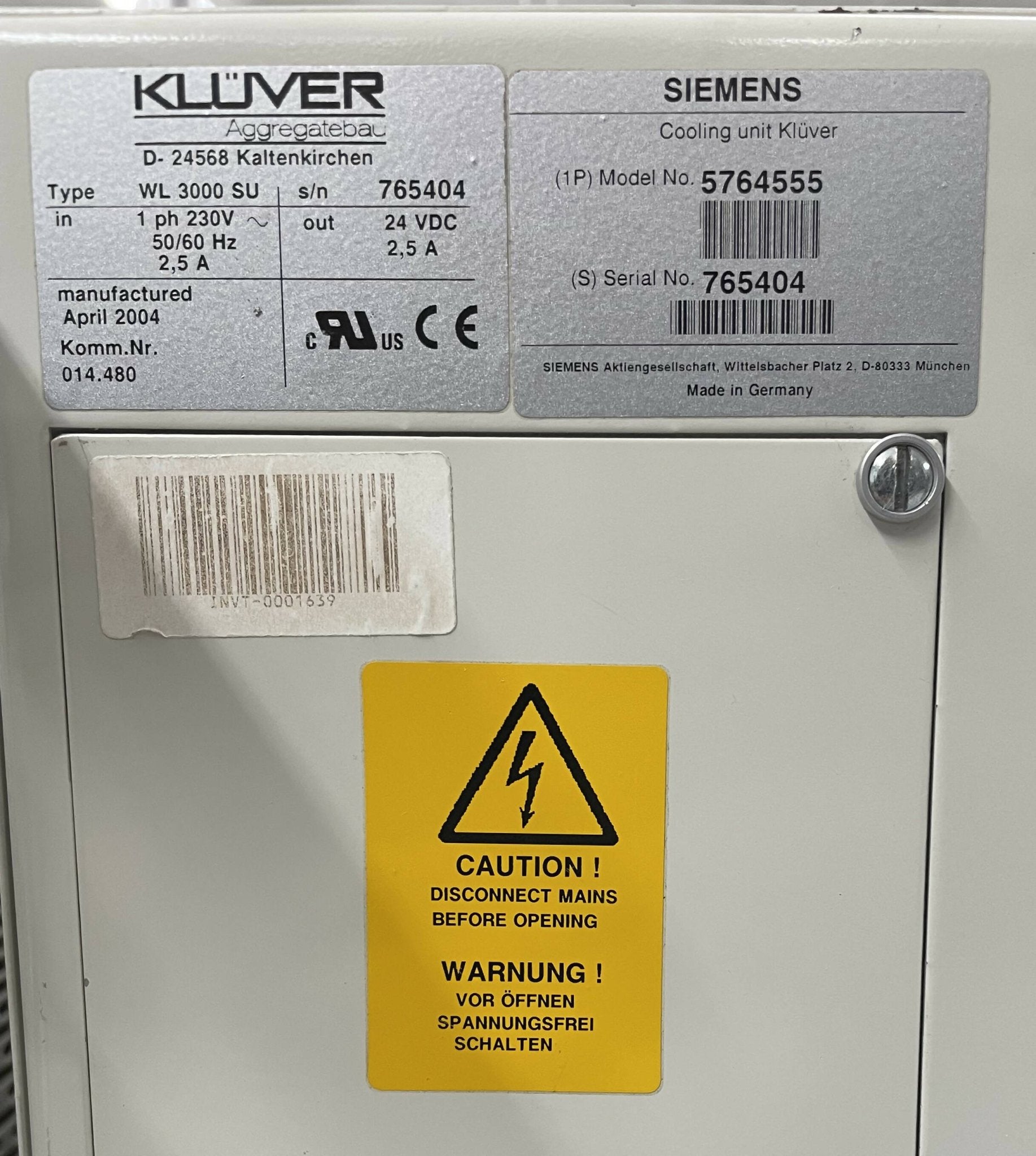 KLUVER COOLING UNIT (5764555/05764555 SIEMENS