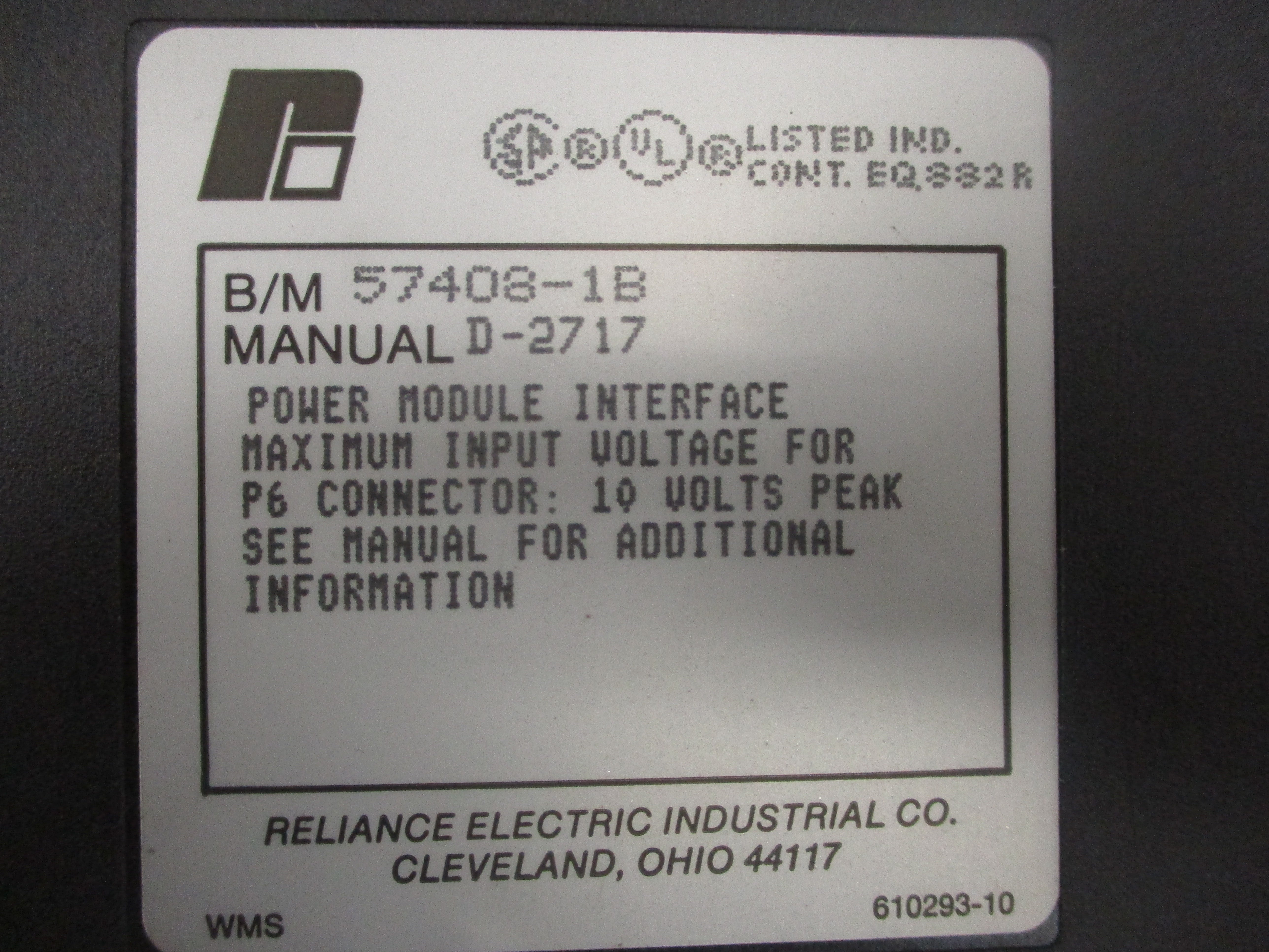 RELIANCE ELECTRIC 57408-1B 10V UNMP