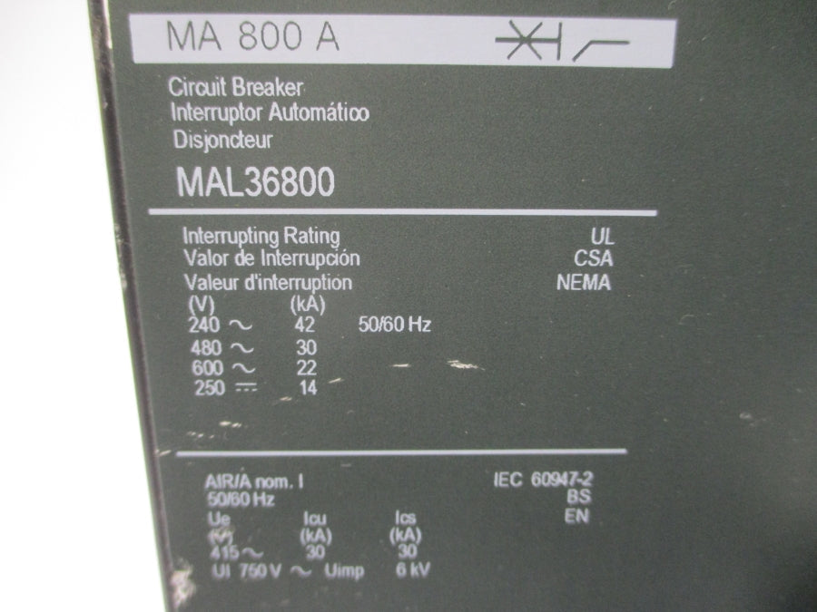 SQUARE D MAL36800 SER. 2 600V 800A (GREEN) UNMP