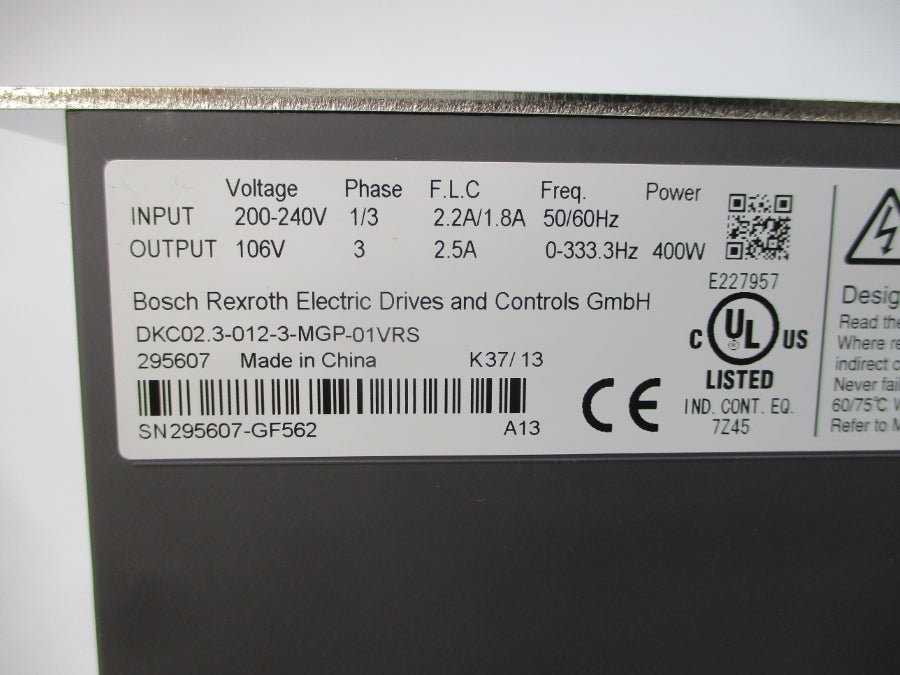 REXROTH DKC02.3-012-3-MGP-01VRS R911295607 200-240V 2.2/1.8A NSMP