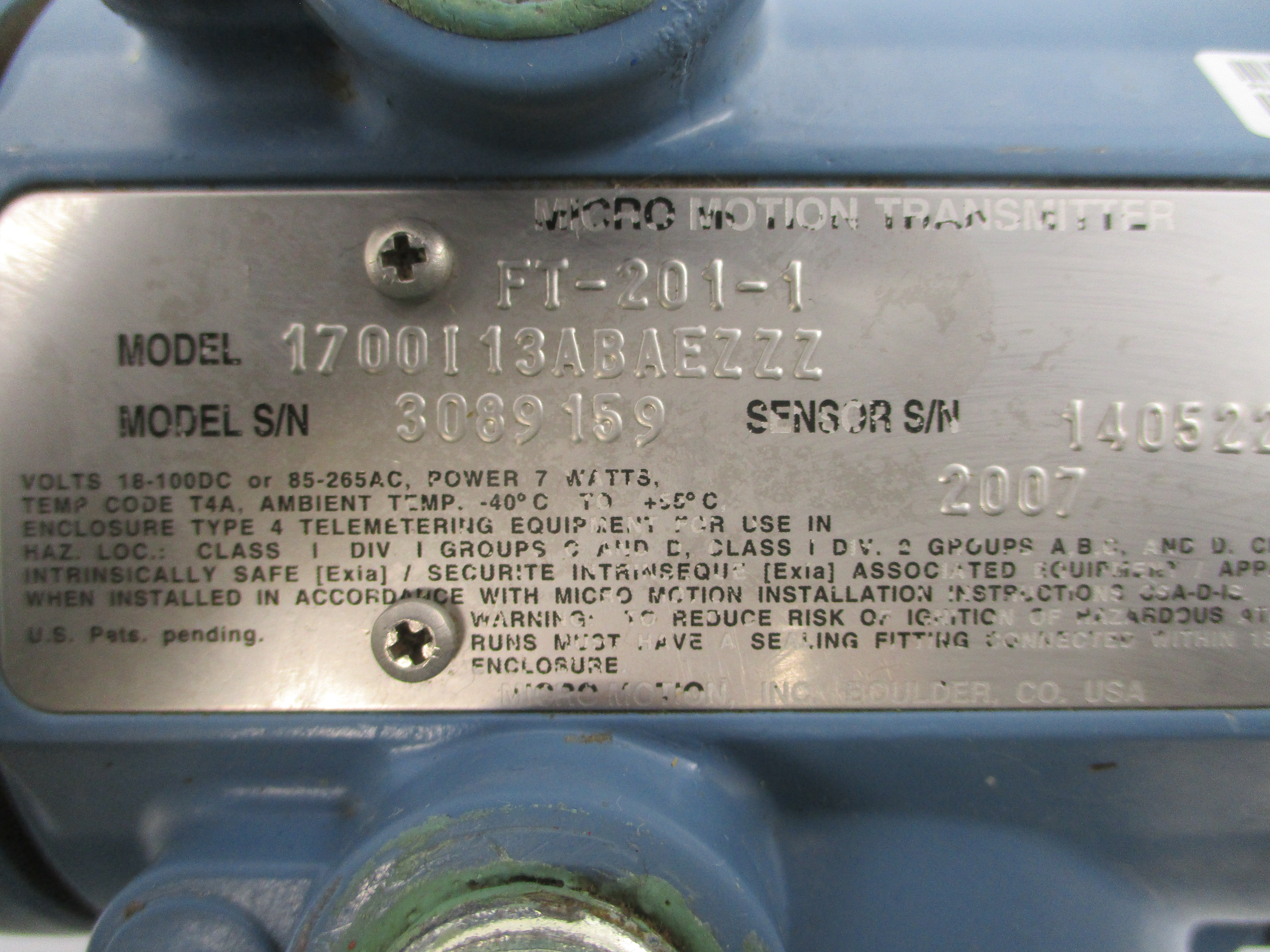 MICRO MOTION 1700I13ABAEZZZ 85-265VAC (NO COVER) UNMP