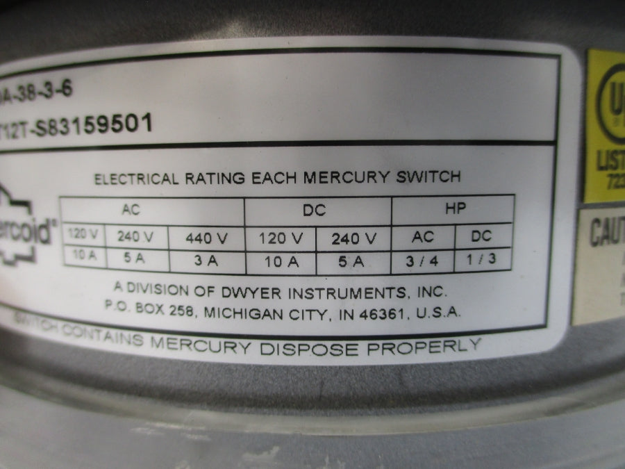 MERCOID DA-38-3-6 440VAC 10A 140-250'F NSNP