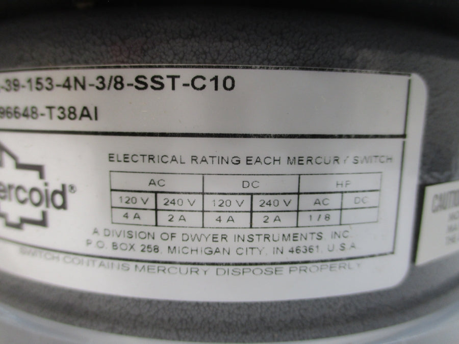 MERCOID DA-39-153-4N-3/8-SST-C10 120/240VAC 4A 50-150'F NSNP