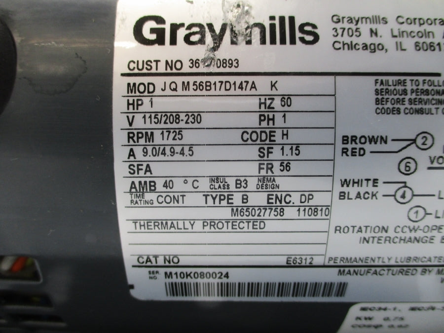 GRAYMILLS JQM56B17D147AK 115/208-230V 9.0/4.9-4.5A NSNP