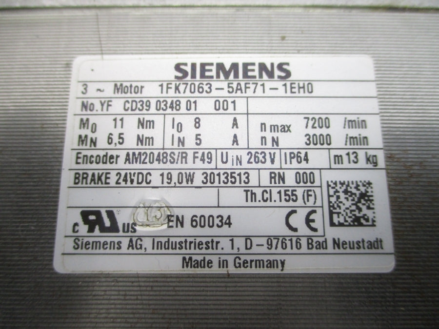 SIEMENS 1FK7063-5AF71-1EH0 263V 8/5A NSNP