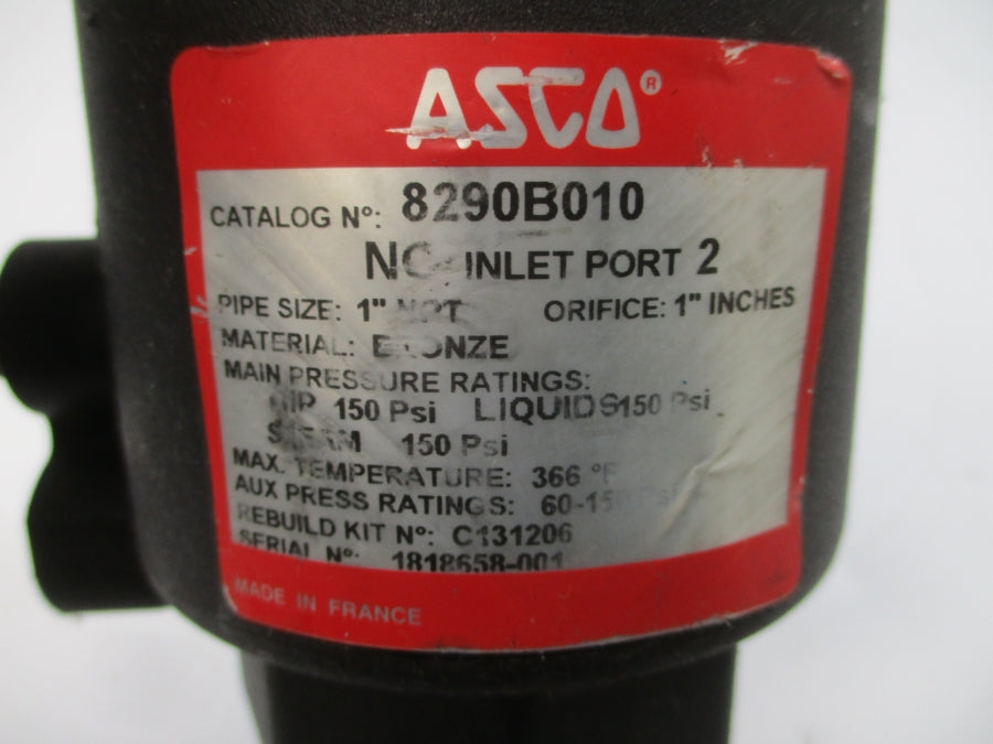 ASCO 8290B010 HS4N1YAA2NGA 125/250VDC 0.5A 150PSI 1" NSNP