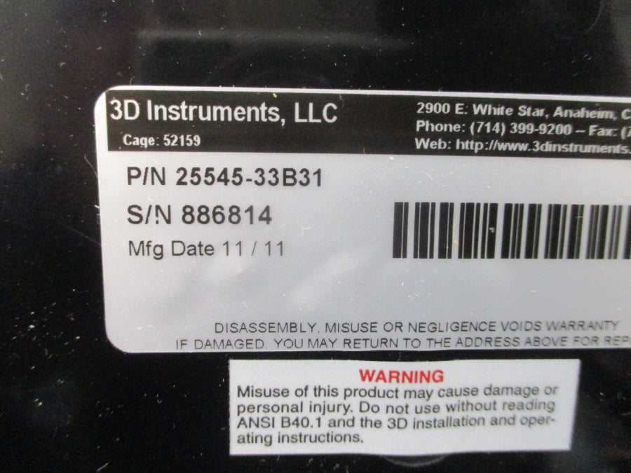 3D INSTRUMENTS 25545-33B31 0-3000PSI NSMP