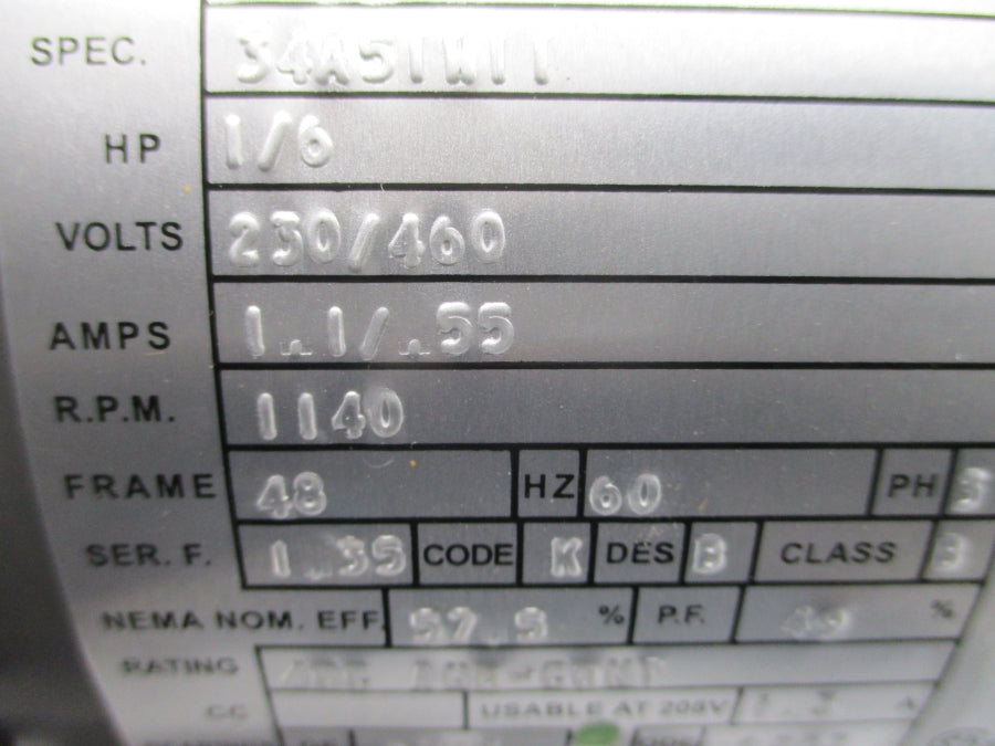 BALDOR M3452 34A51W11 230/460V 1.1/.55A NSNP