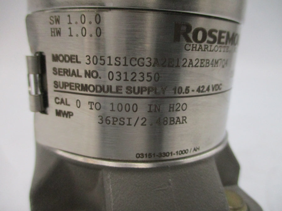 ROSEMOUNT 3051S1CG3A2E12A2EB4M7Q4 10.5-42.4VDC 36PSI UNMP