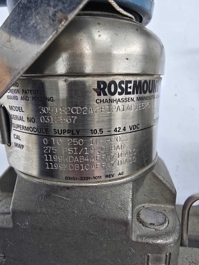 ROSEMOUNT 3051S2CD2A2B12A1AD1E5M5 10.5-42.4VDC 275PSI UNMP
