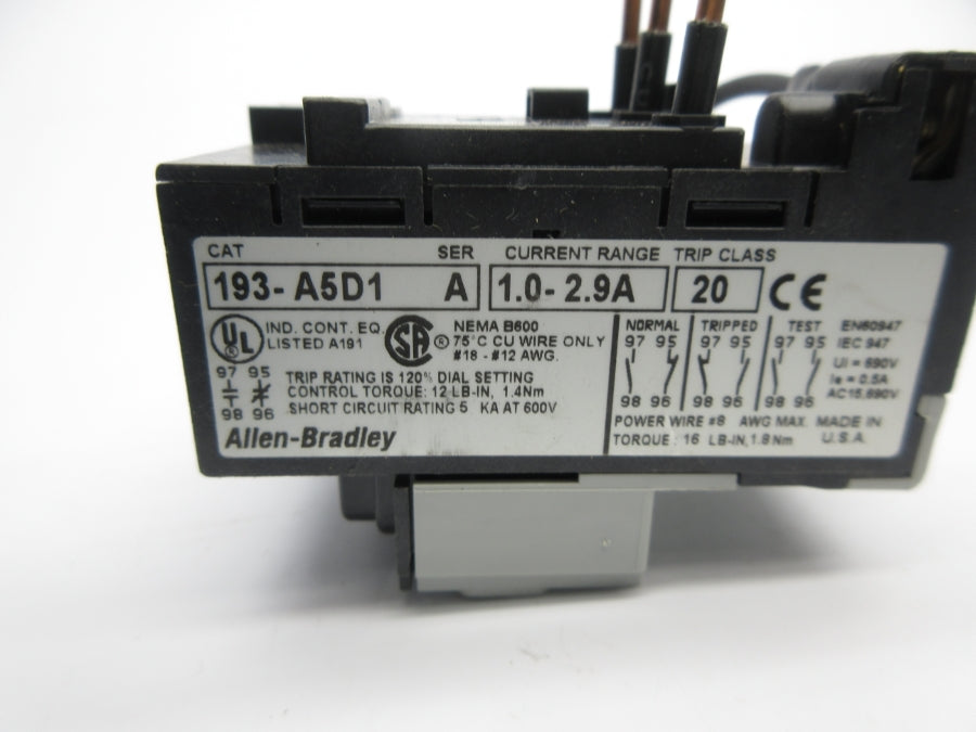 ALLEN BRADLEY 193-A5D1 SER. A 1.0-2.9A NSNP