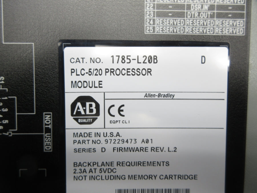ALLEN BRADLEY 1785-L20B SER. D F/W L.2 (NO KEY) UNMP
