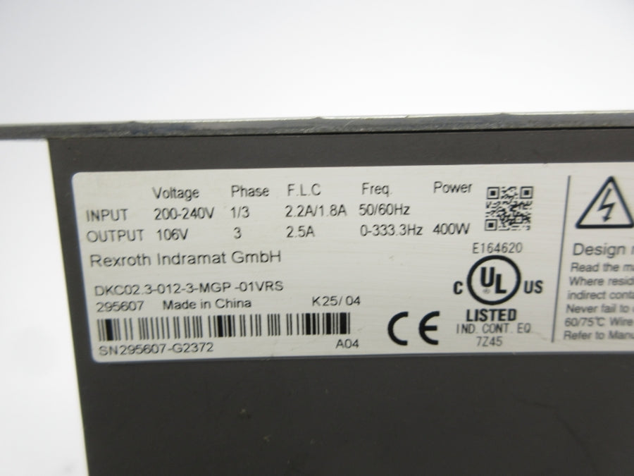REXROTH DKC02.3-012-3-MGP-01VRS 200-240V 2.2/1.8A UNMP