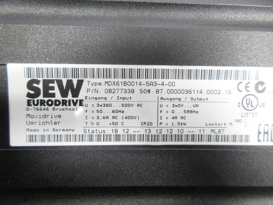 SEW EURODRIVE MDX61B0014-5A3-4-00 08277338 380-500VAC UNMP