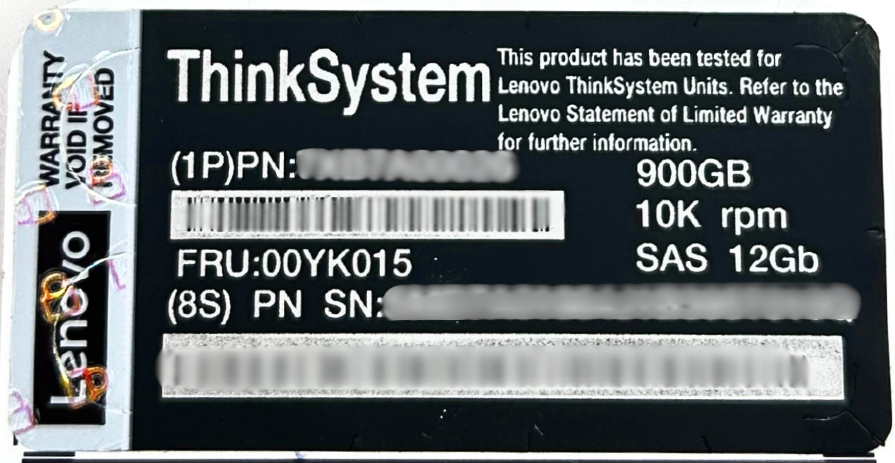 Lenovo 00YK015 900GB 12G 10K 2.5" SAS G4HS 512N, Used