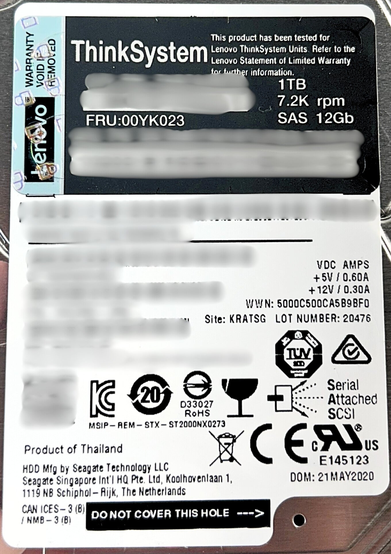 lenovo 00YK023 1TB 7.2K 2.5" SAS 12G 512N HDD