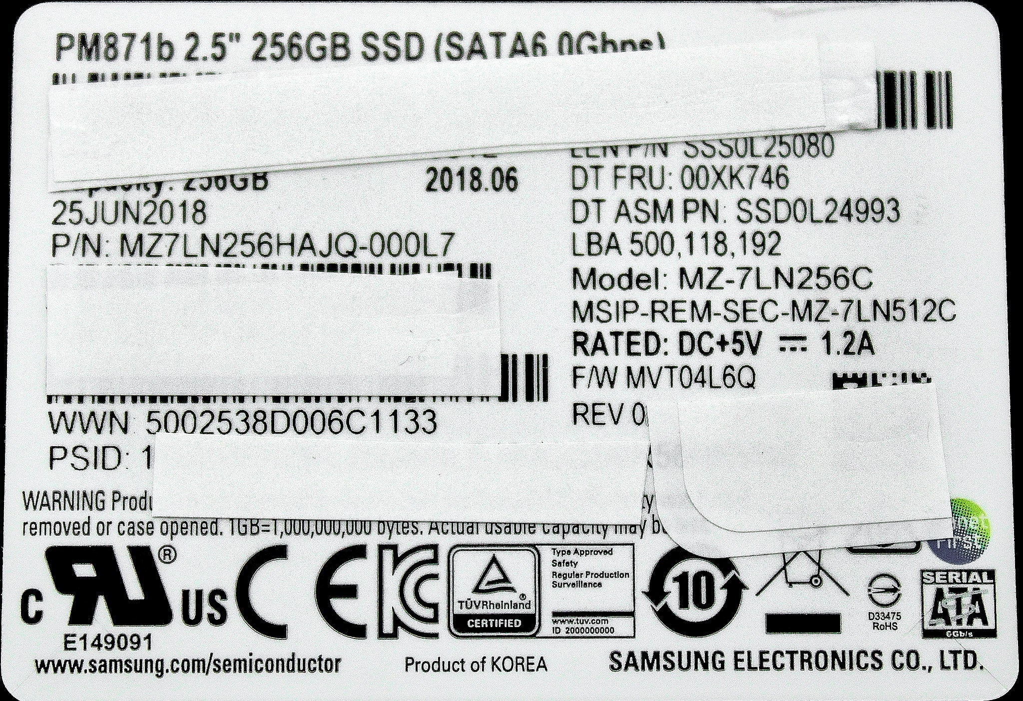 Lenovo MZ7LN256HAJQ-000L7 256GB SSD SATA 2.5 PM871b 00XK746 for PC/Lap