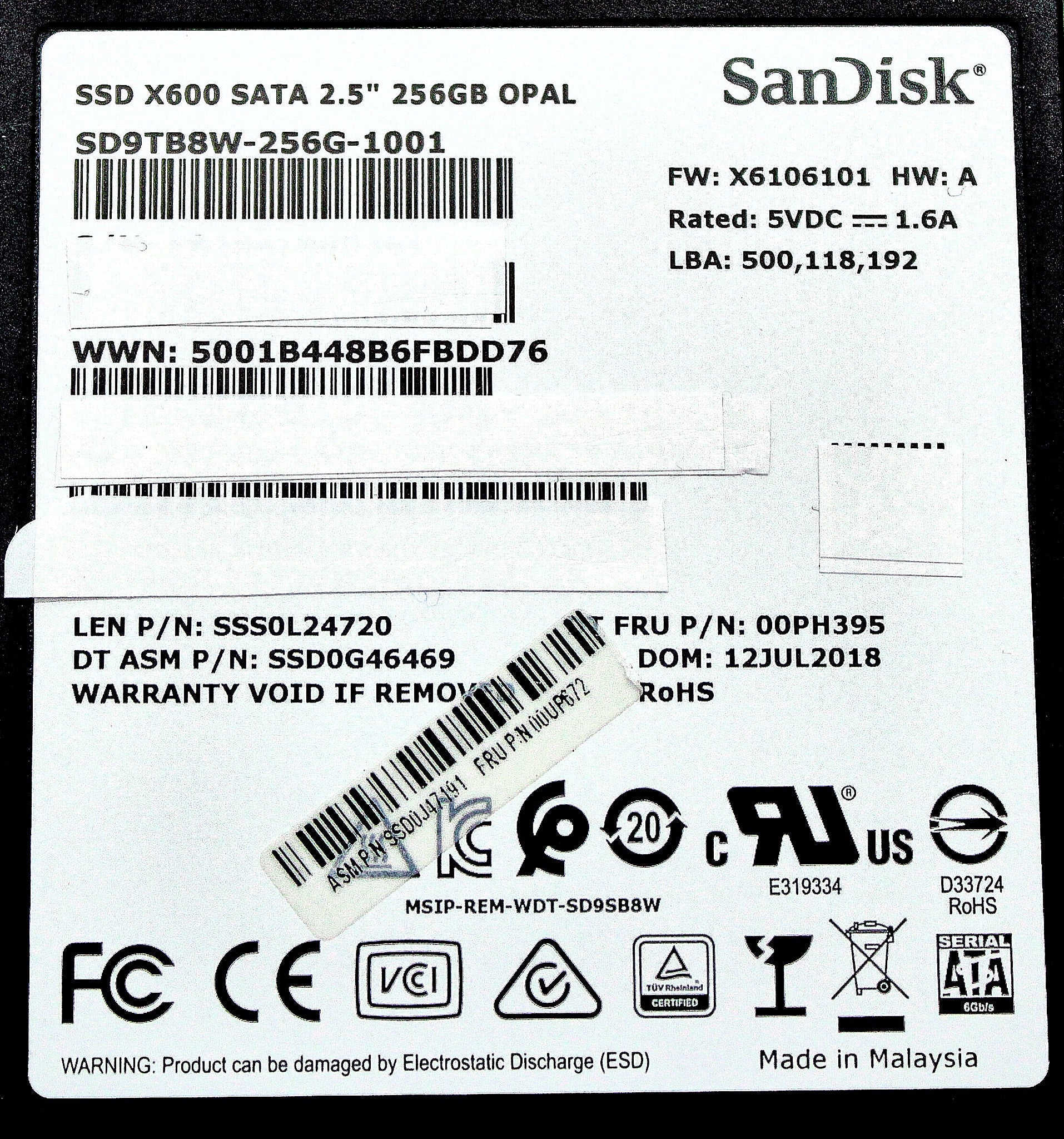 Lenovo SD9TB8W-256G-1001 56GB SSD SATA 2.5 6G for Lenovo PC/Laptop