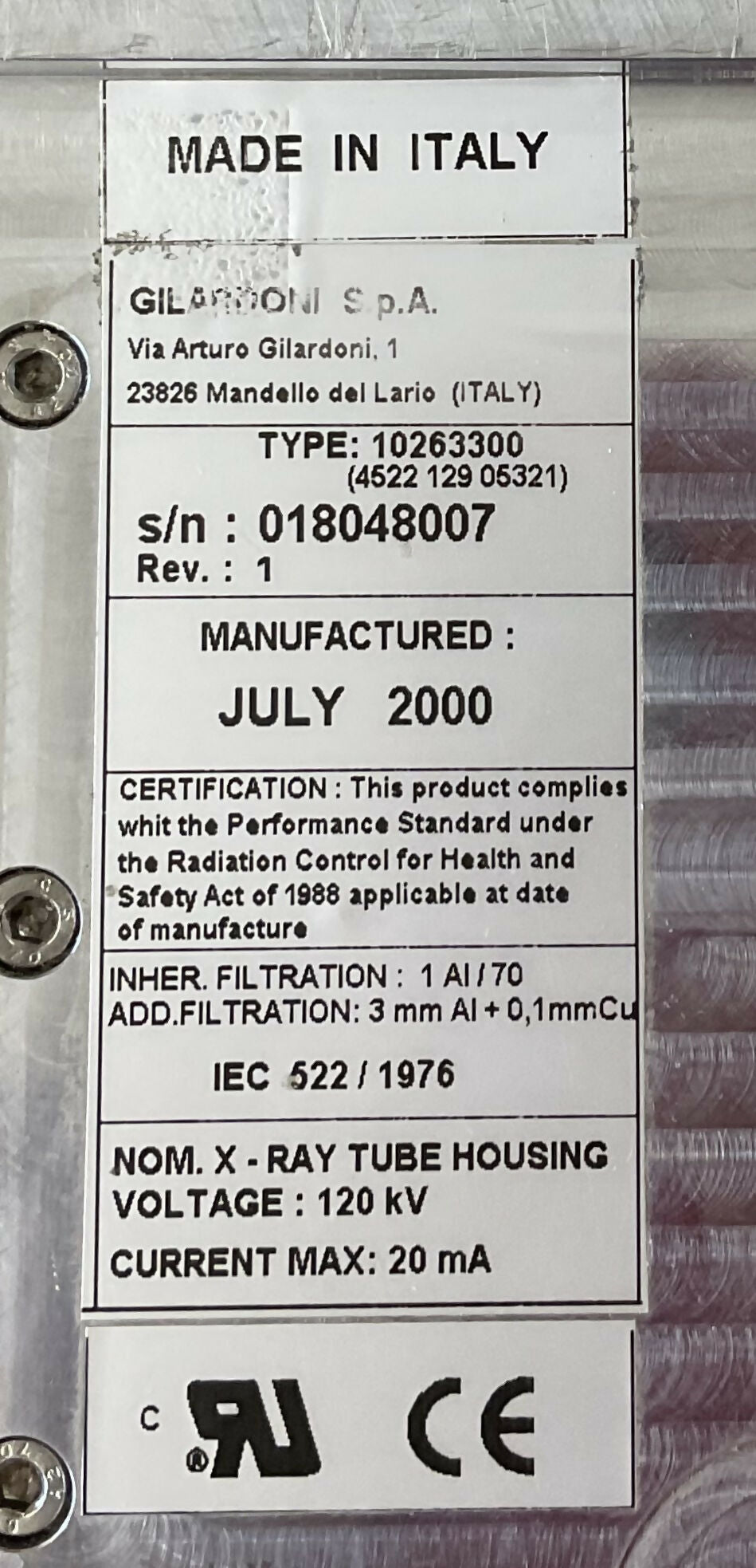 MONOBLOCK X-RAY TUBE A145 (4522 129 05321/10263300 PHILIPS/VARIAN