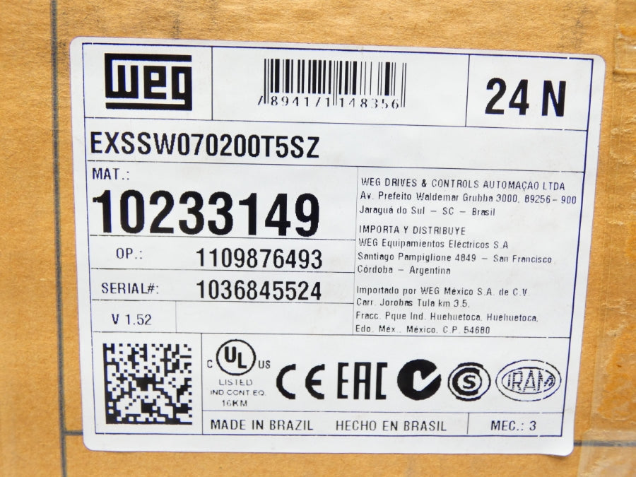 WEG EXSSW070200T5SZ VER. 1.52 220-575V 200A NSMP