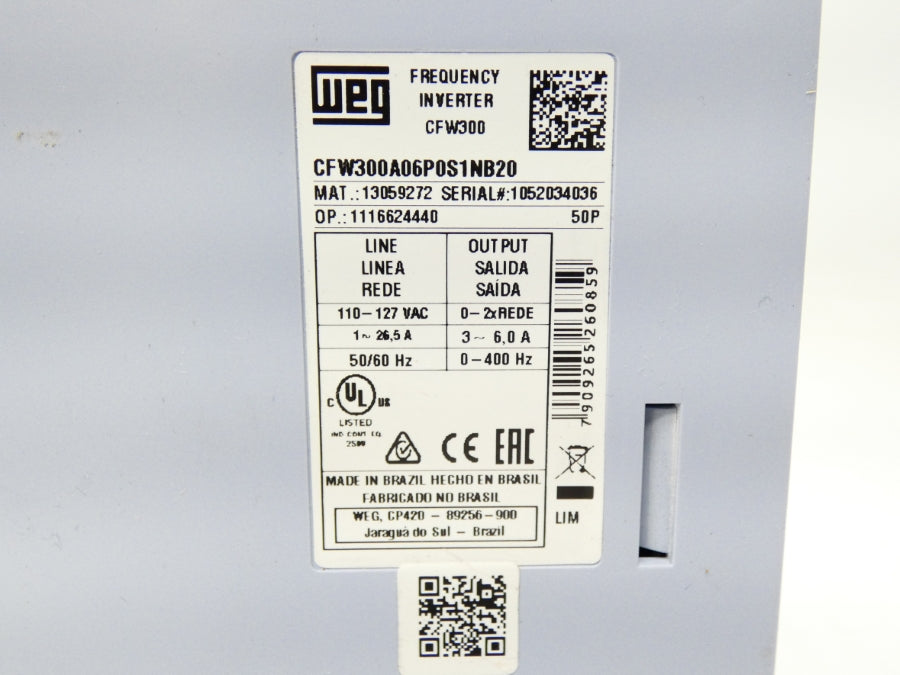 WEG CFW300A06P0S1NB20 110-127VAC 26.5A UNMP