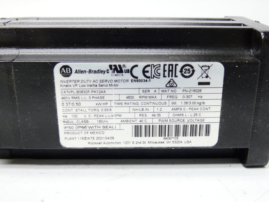 ALLEN BRADLEY VPL-B0632F-PK12AA SER. A 480V 1.2A NSMP