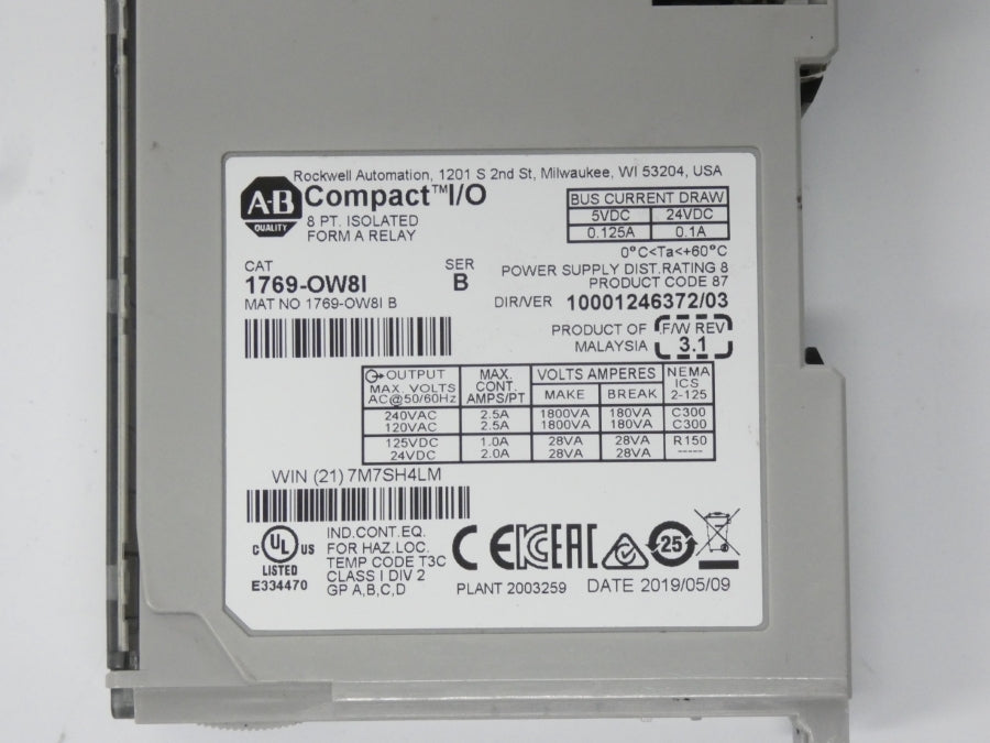 ALLEN BRADLEY 1769-OW8I SER. B F/W 3.1 VER. 03 24VDC 2.5A UNMP