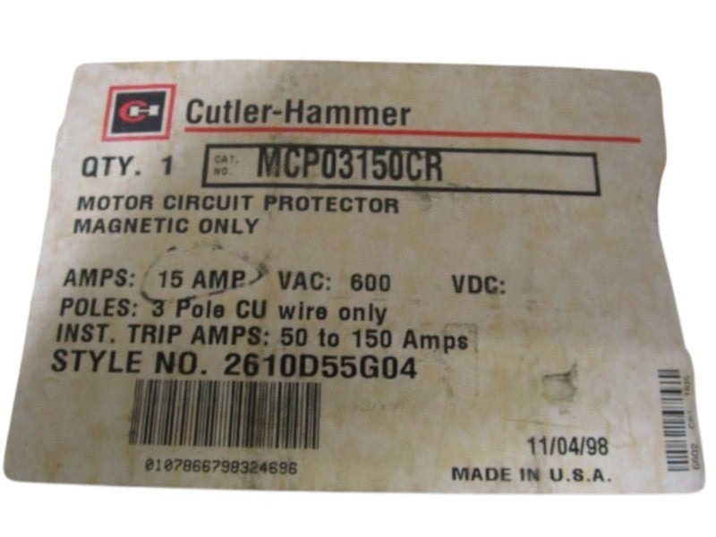 CUTLER HAMMER MCP03150CR 15A NSMP