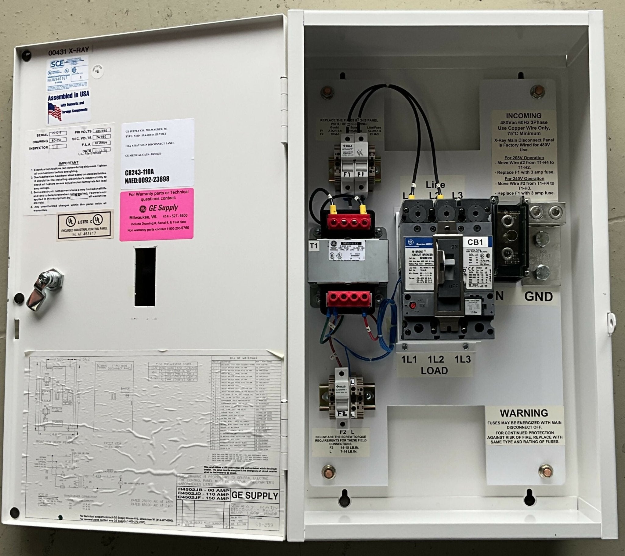 NEW X-RAY MAIN DISCONNECT PANEL 110A (R4502JD GE