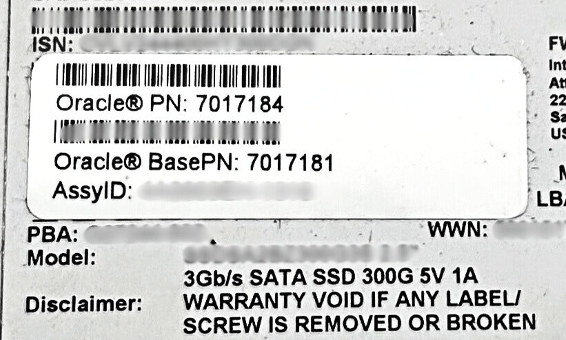 Oracle 7017184 300GB SATA SSD 2.5" W/ MARLIN