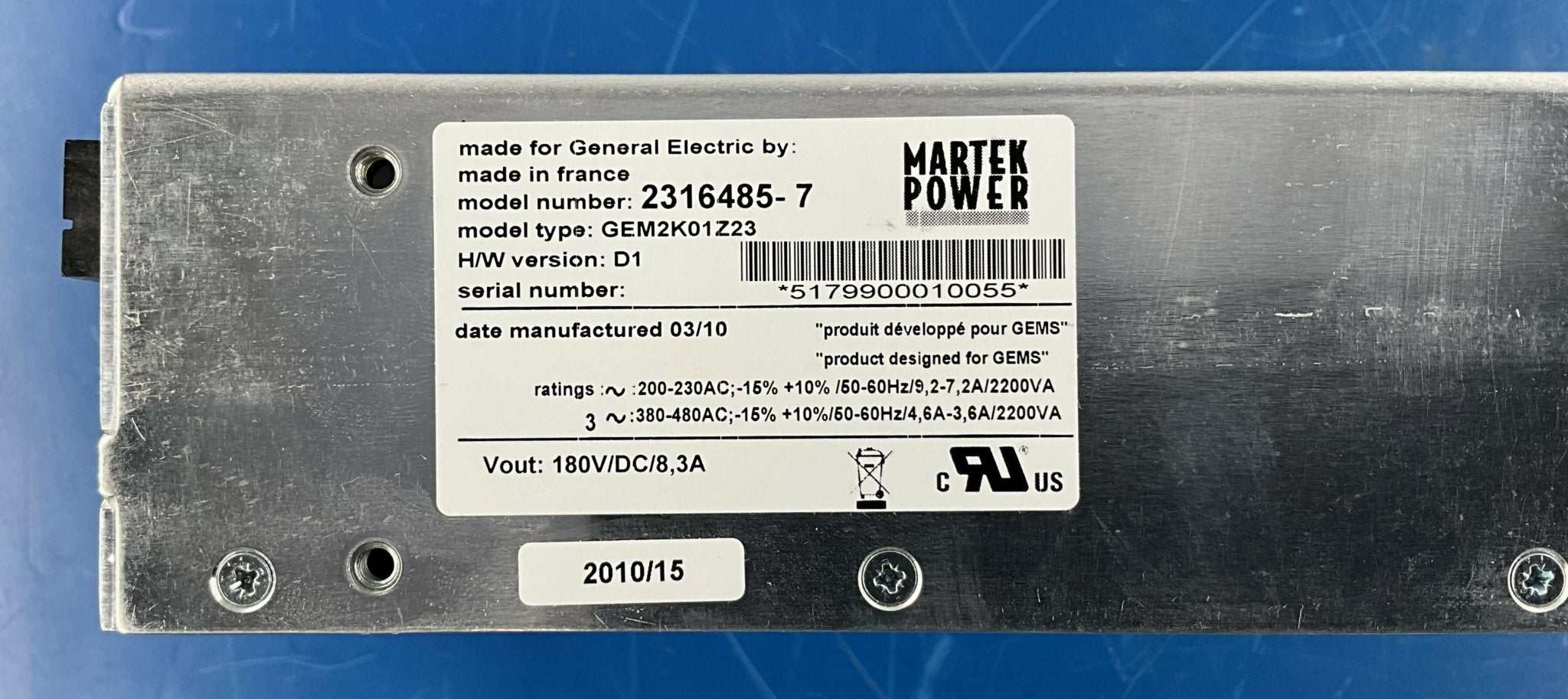 POWER SUPPLY MARTEK (2316485-7/GEM2K01Z23 GE
