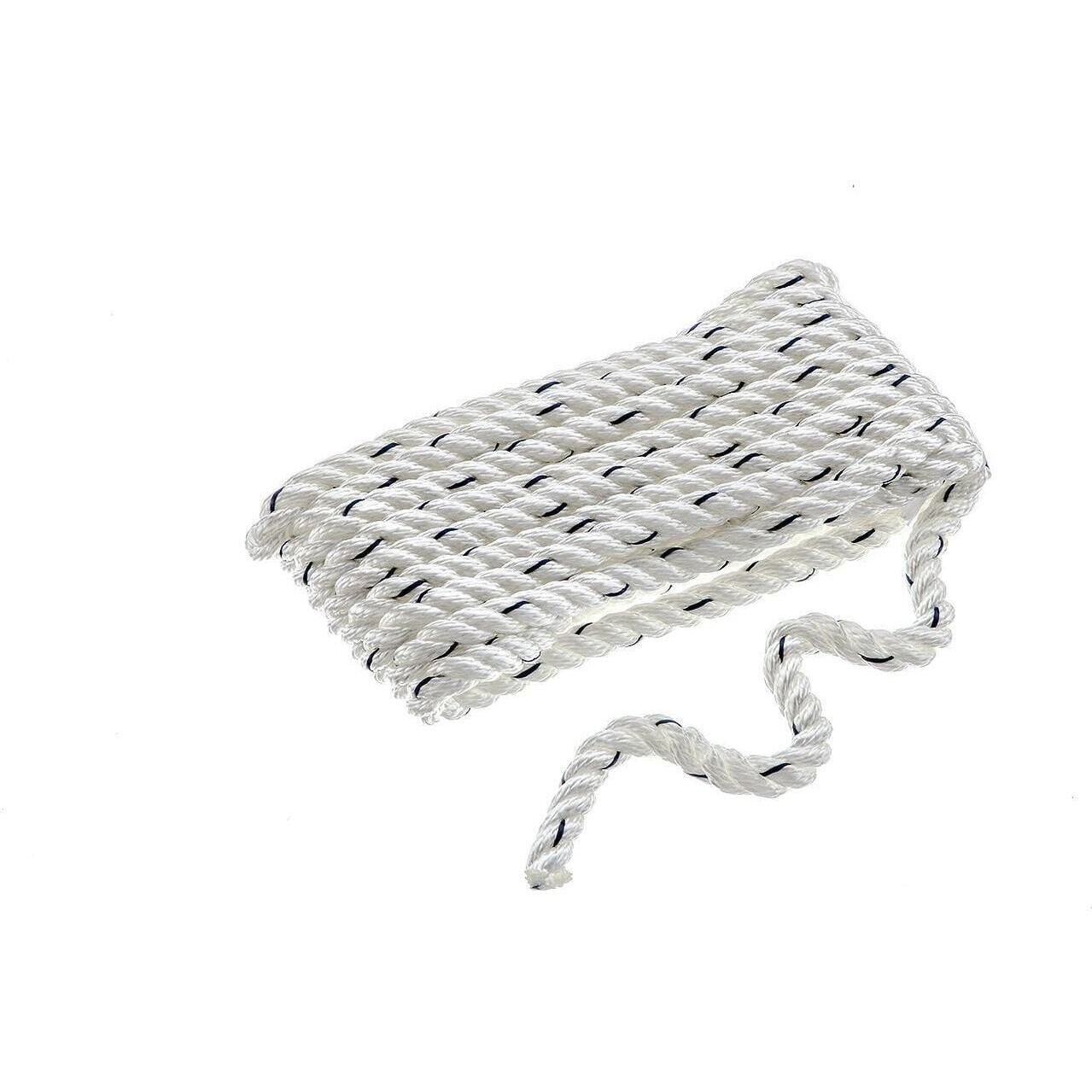 Seachoice 47501 Premium 3-Strand Twisted Nylon Dock Line, White w/ Blue Tracer, 3/8" x 10'
