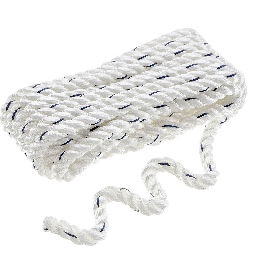 Seachoice 47561 Premium 3-Strand Twisted Nylon Dock Line, White w/ Blue Tracer, 1/2" x 20'