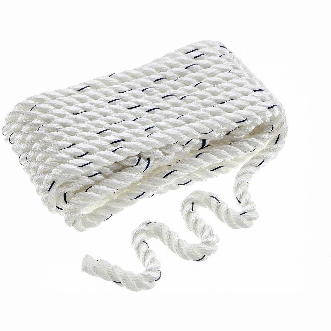 Seachoice 47581 Premium 3-Strand Twisted Nylon Dock Line, White w/ Blue Tracer, 1/2" x 30'
