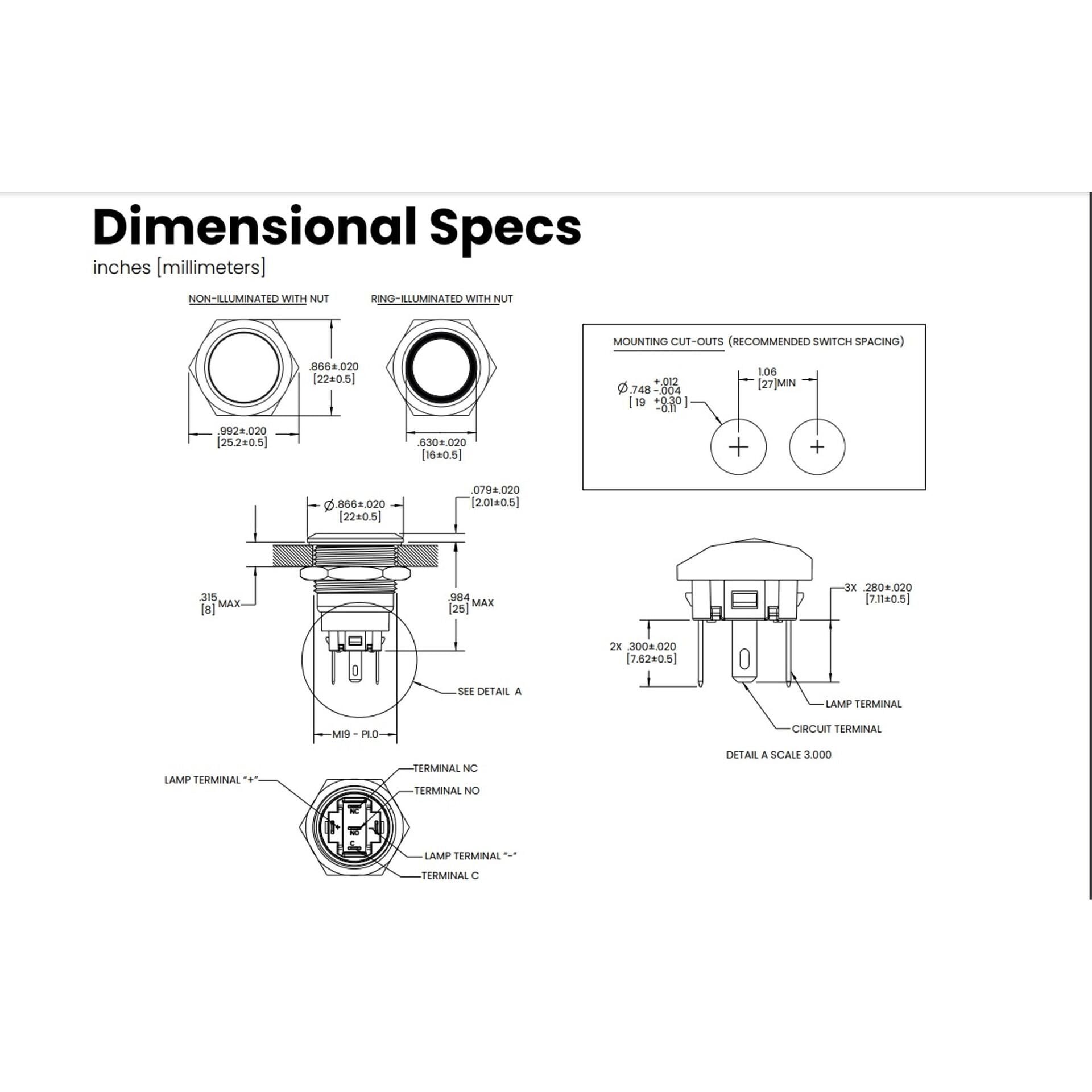 Sierra AV10040G Push-Button Switch, Off/On, Green Halo LED