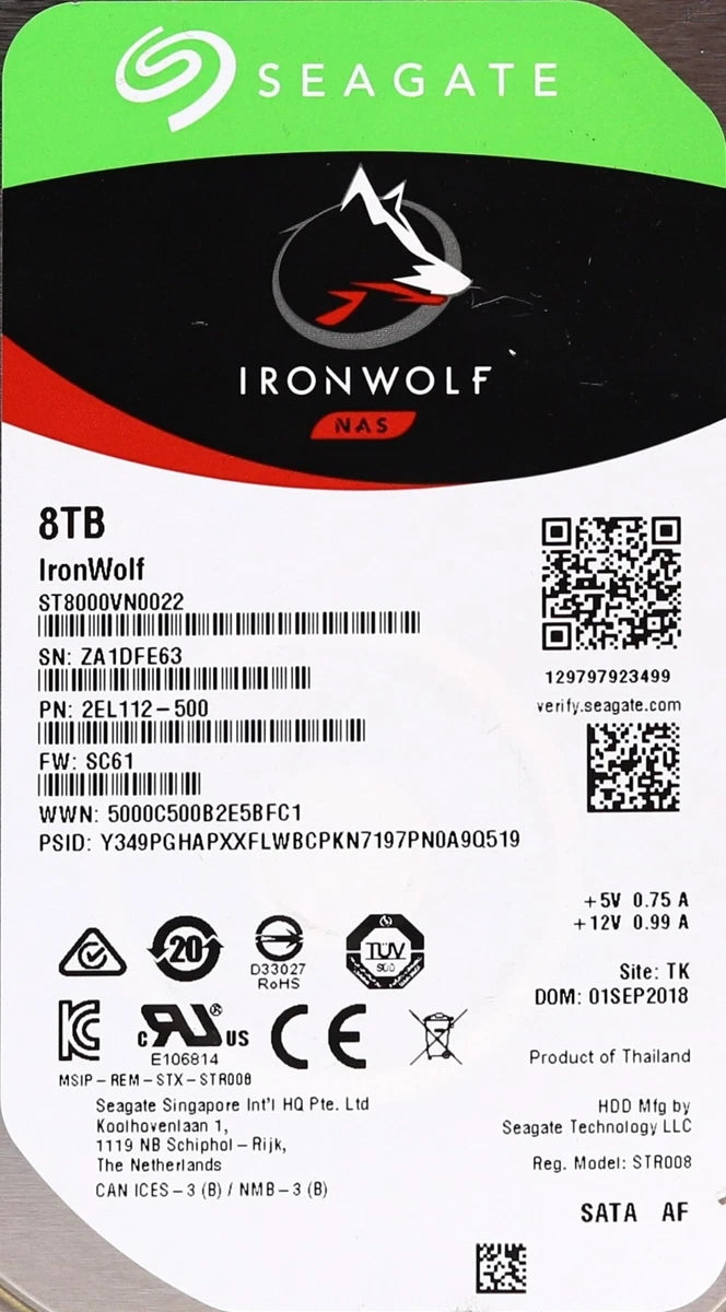 Seagate ST8000VN0022 8TB 3.5" 6Gb/s 256MB 7.2K RPM SATA HDD P/N: 2EL112-500|376645354700