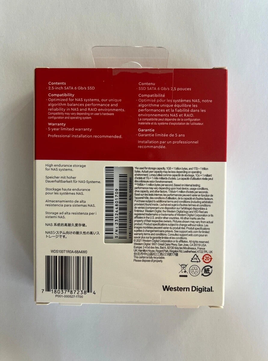 NEW! WESTERN DIGITAL RED WDS100T1R0A 1TB 2TB SOLID STATE DRIVE 2.5 INTERNAL SATA