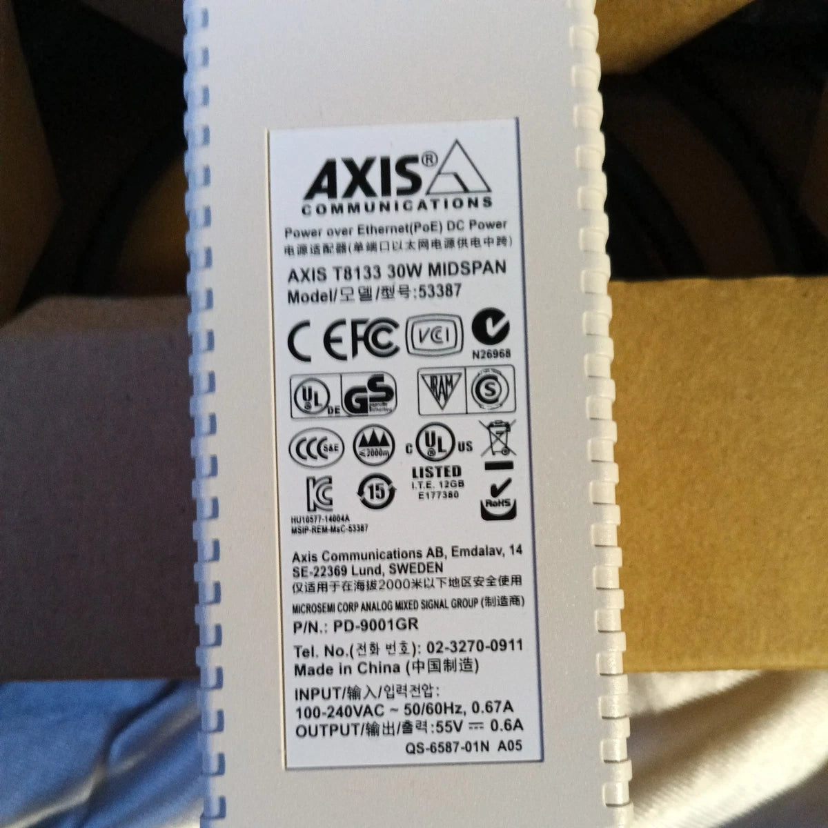 Axis T8133 30W High Power Over Ethernet Midspan (P/N:5900-294)|389280772671