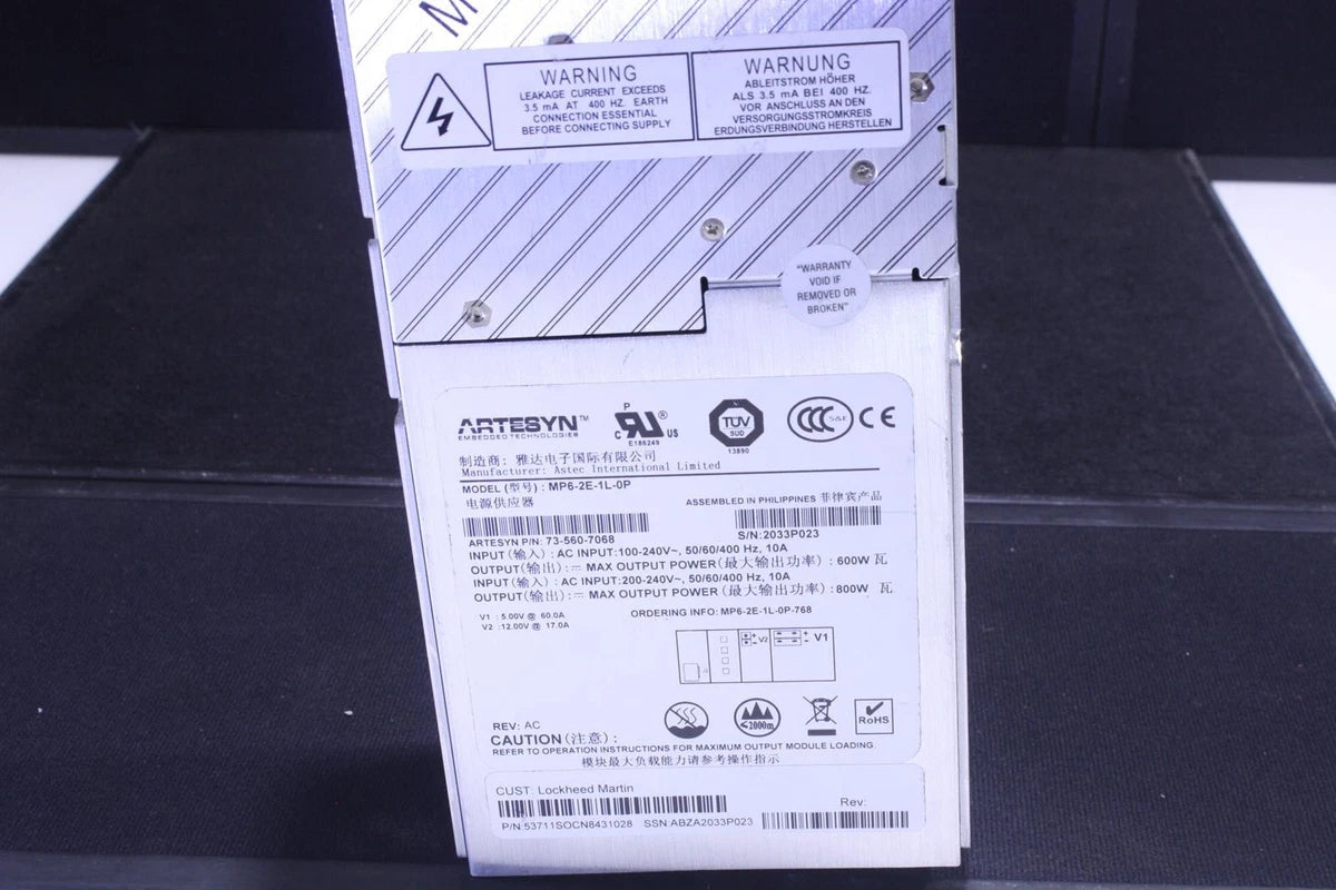 ASTEC ARTESYN  12V 17A & 5V 60AMS Power Supply MP6-2E-1L-0P 600W. SKU 219040|186266711871