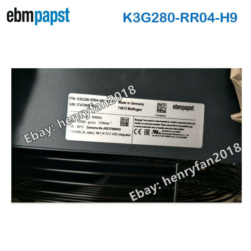 E Fan K3G280-RR04-H9 200~277VAC 520W 2.3A ，E Motor Cooling Fan|186746734380