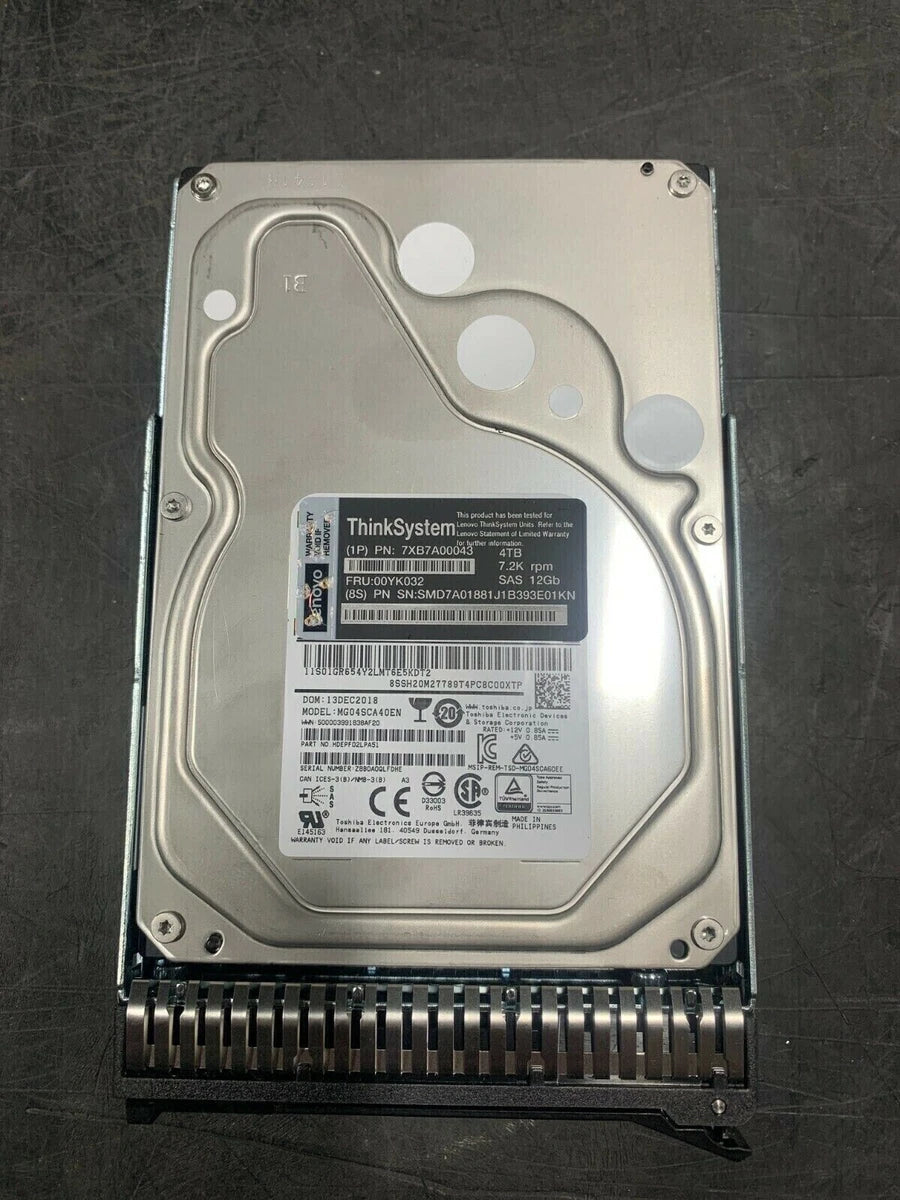 Lenovo 7XB7A00043 ThinkSystem 4TB 00YK032 3.5" 7.2K 12Gb Hot Swap 512n SAS HDD